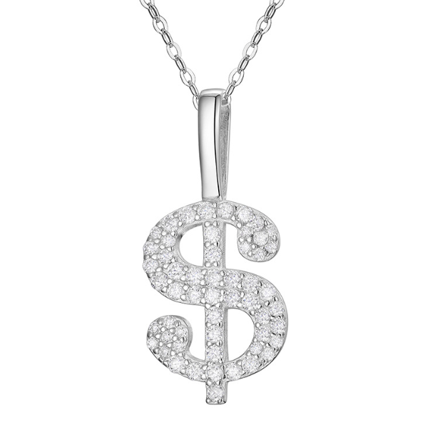 S925 Silver Moissanite Dollar Sign Pendant Necklace