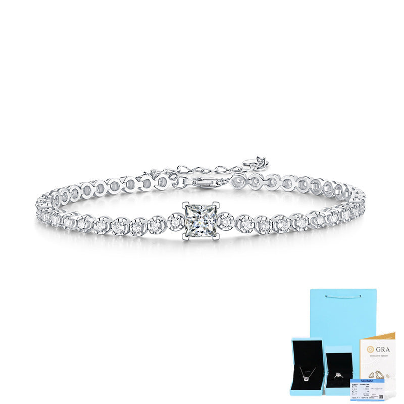 S925 Silver Bracelet with Moissanite Rubik's Cube