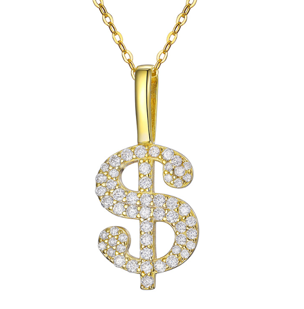 S925 Silver Moissanite Dollar Sign Pendant Necklace