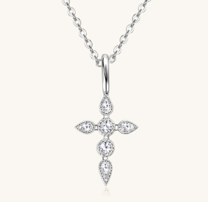 925 Sterling Silver Moissanite Cross Necklace Set