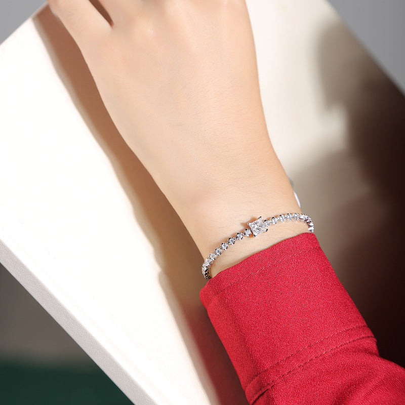 S925 Silver Bracelet with Moissanite Rubik's Cube